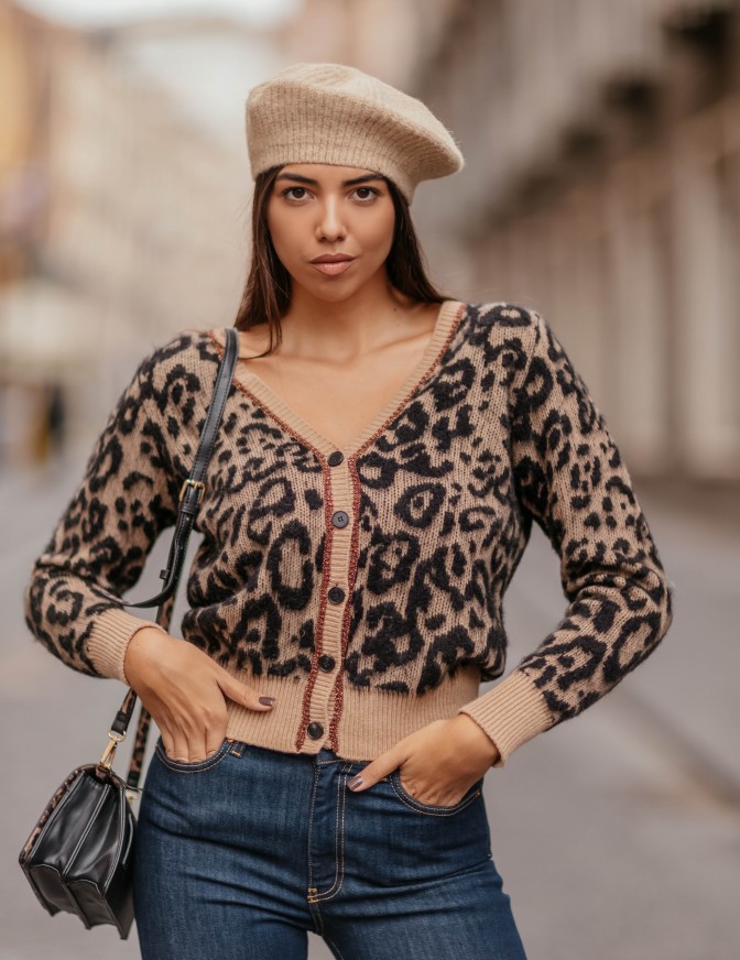 VICOLO CARDIGAN  ANIMALIER